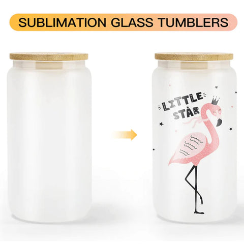 16oz Frost  Sublimation Glass Tumbler With Straw And Bamboo Lids (can use perm vinyl on also)