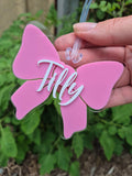 Personalised Bow Acrylic bag tags Add name to comments