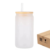 16oz Frost  Sublimation Glass Tumbler With Straw And Bamboo Lids (can use perm vinyl on also)