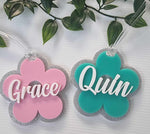 Personalised Flower Acrylic bag tags Add name to comments