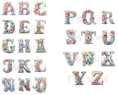 Clipart Sublimation images Floral Letters  - 176