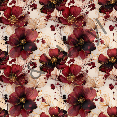 181 Red floral  30cm x 30cm