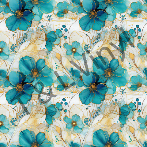 182 Teal Floral  30cm x 30cm