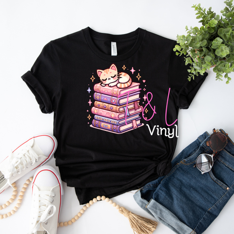 262 DTF Pastel Cat and books print