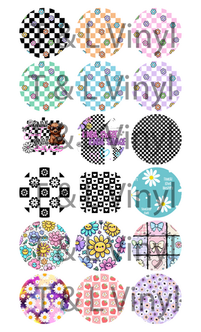 604 Flowers and Checker Keyring Sublimation prints