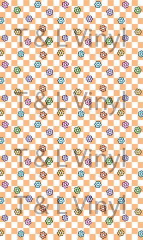 609 Orange flowers Checkers Sublimation prints