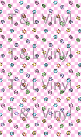608 Pink flowers Checkers Sublimation prints