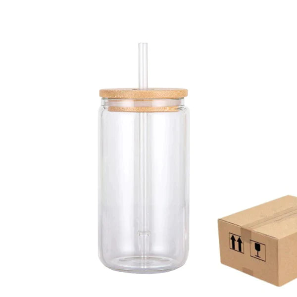 16oz Clear Glass Tumbler With Straw And Bamboo Lids (These can be used ...