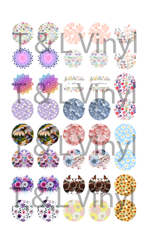917 Floral Sublimation Earring Prints for 3cm Acrylic Earrings