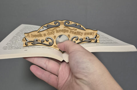 Book Holder A book a day keeps reality away- Wood
