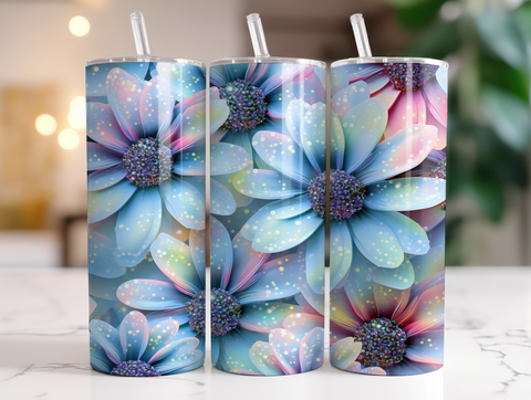 Blue Sparkly Flower 20 oz vinyl wrap (284)