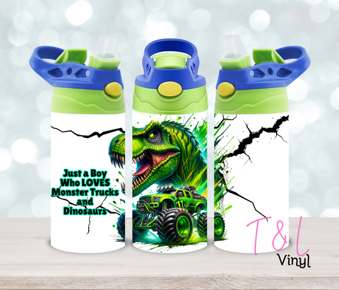 27 Dino and Truck 12oz Sublimation Tumbler Print