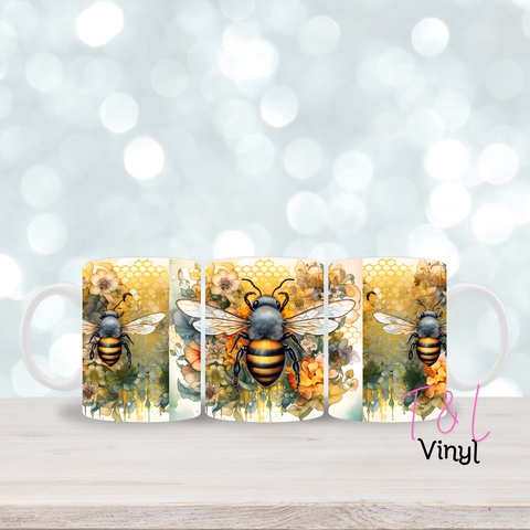 330 Floral and bee 11oz mug