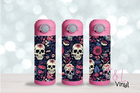 60 Floral Skull Kids 12oz Sublimation Tumbler Print