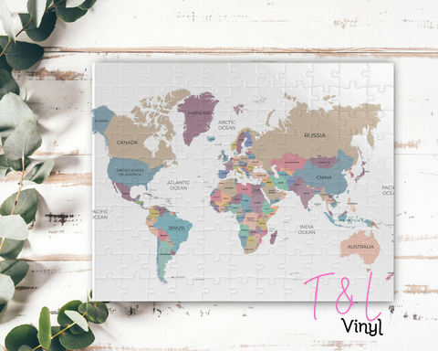 947 World Map Puzzle Sublimation Print