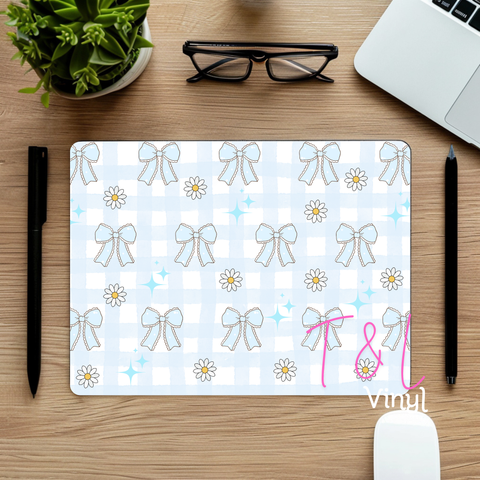 715 Blue bow and Daisy Mouse pad Sublimation Print