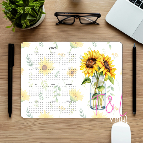 756 Sunflower 2026 Floral Mouse pad Calendar Sublimation Print