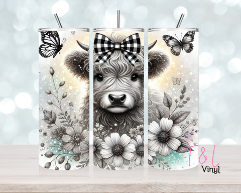 Black and white Highland Cow 20 oz Sublimation wrap (481)