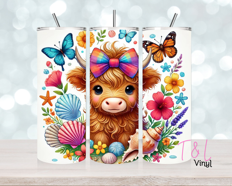 Seashell Highland Cow 20 oz Sublimation wrap (478)