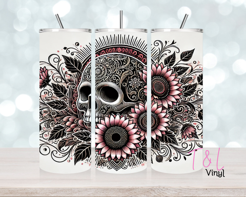 Skull with Pink Flowers  20 oz Sublimation wrap (510)