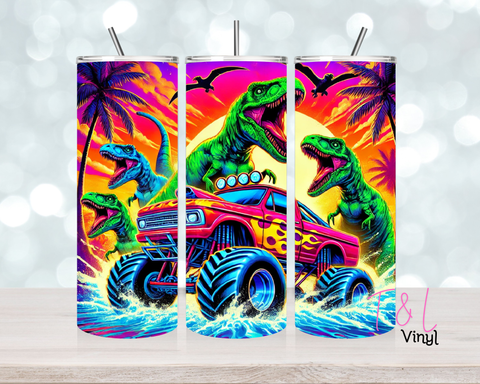 Neon Dinosaur and monster truck 20 oz Sublimation wrap (573)