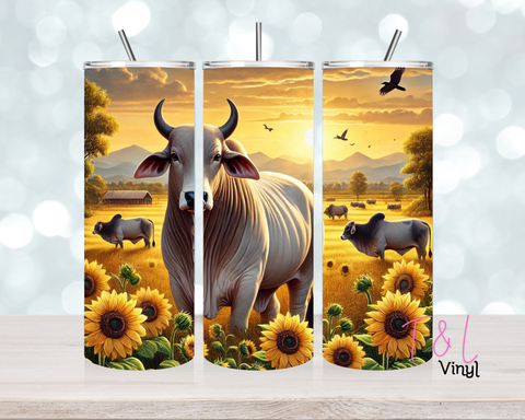 599 Brahman Cow and sunflowers 20 oz Sublimation wrap