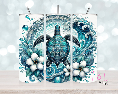 639 Blue Mandala Turtle 20 oz Sublimation wrap