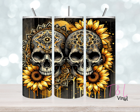 663 Skulls and Sunflowers  20 oz Sublimation wrap