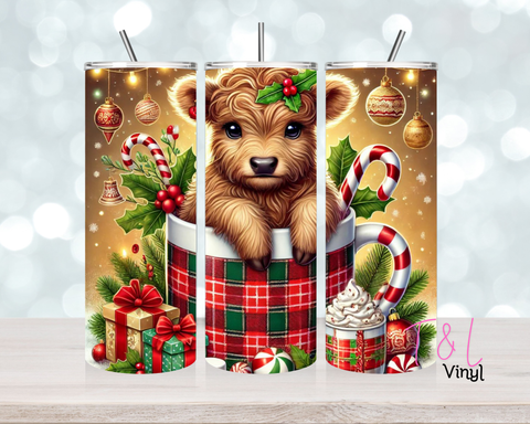 673 Cute Christmas Highland Cow  20 oz Sublimation wrap