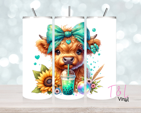 804 Teal Cute  Highland Cow 20 oz Sublimation wrap