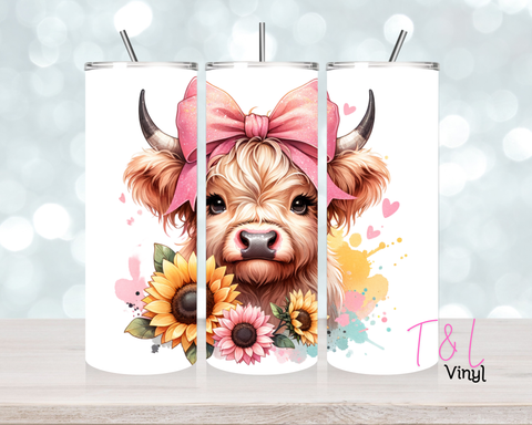 801 Cute Pink Highland Cow 20 oz Sublimation wrap