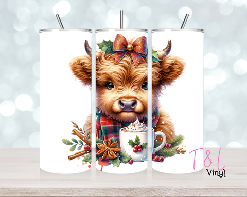 802 Cute Christmas Highland Cow 20 oz Sublimation wrap