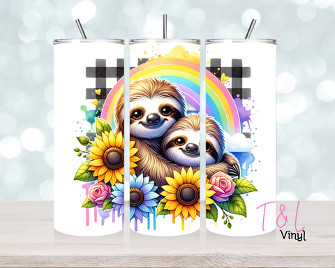 827 Cute Gingham Sloth  20 oz Sublimation wrap