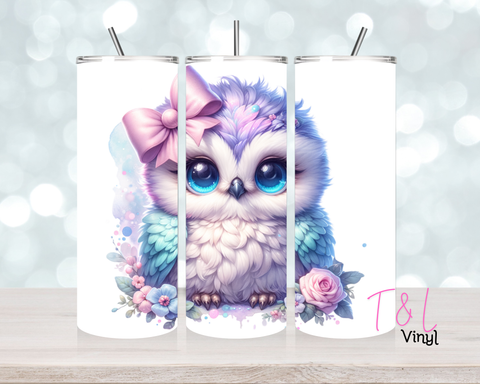 979 Cute Pastel Floral Owl 20 oz Sublimation wrap