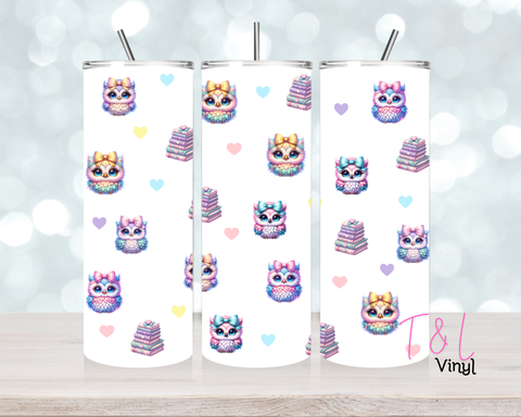 980 Mini Owl and hearts pastel  20 oz Sublimation wrap