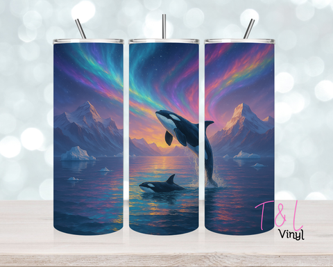 1049 Northern lights Killer Whale 20 oz Sublimation wrap