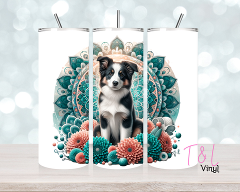 1206 Teal mandala Border collie 20 oz Sublimation wrap