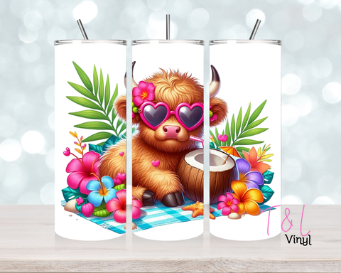 1251 Summer Highland Cow 20 oz Sublimation wrap