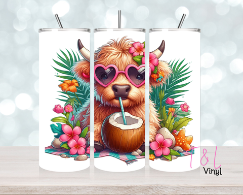 1253 Tropical Highland cow 20 oz Sublimation wrap
