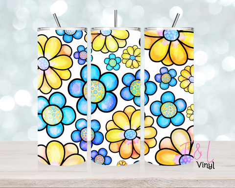 1284 Blue and yellow Daisy 20 oz Sublimation wrap