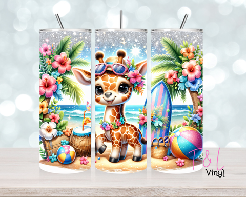 1311 Beach Giraffe 20 oz Sublimation wrap