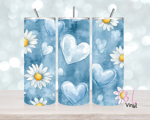 1353 Blue Heart and daisy 20 oz Sublimation wrap