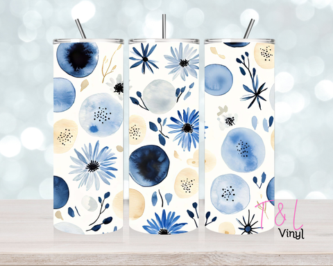 1356 Blue Floral 20 oz Sublimation wrap