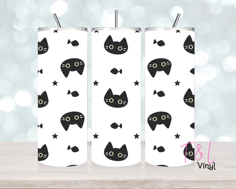 1367 Black and white cat 20 oz Sublimation wrap