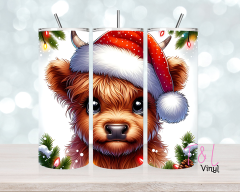 1615 Christmas Highland Cow 20oz Sublimation wrap