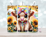 20 oz Cute baby highland cow sunflower and rainbow Sublimation wrap (357)