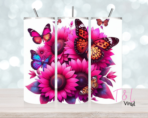 1376 Pink Flowers 20 oz Sublimation wrap