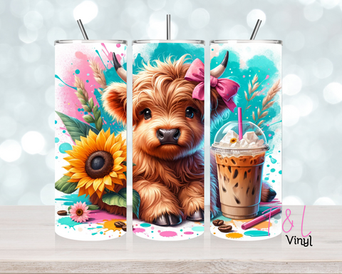 Water colour splash highland cow 20 oz Sublimation wrap (383)