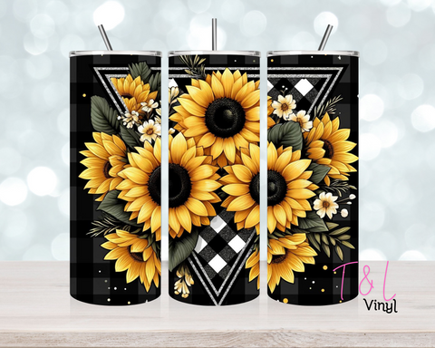 Sunflower black Gingham 20 oz Sublimation wrap (420)