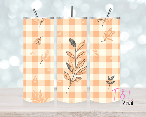 Gingham pastel orange with flower 20 oz vinyl wrap 412